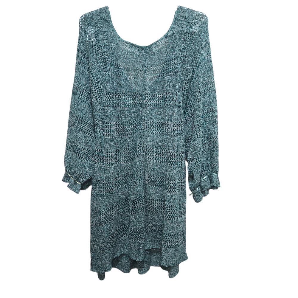 Avenue 26/28 Teal Marled Sheer Open Knit Tunic Sweater Plus Size